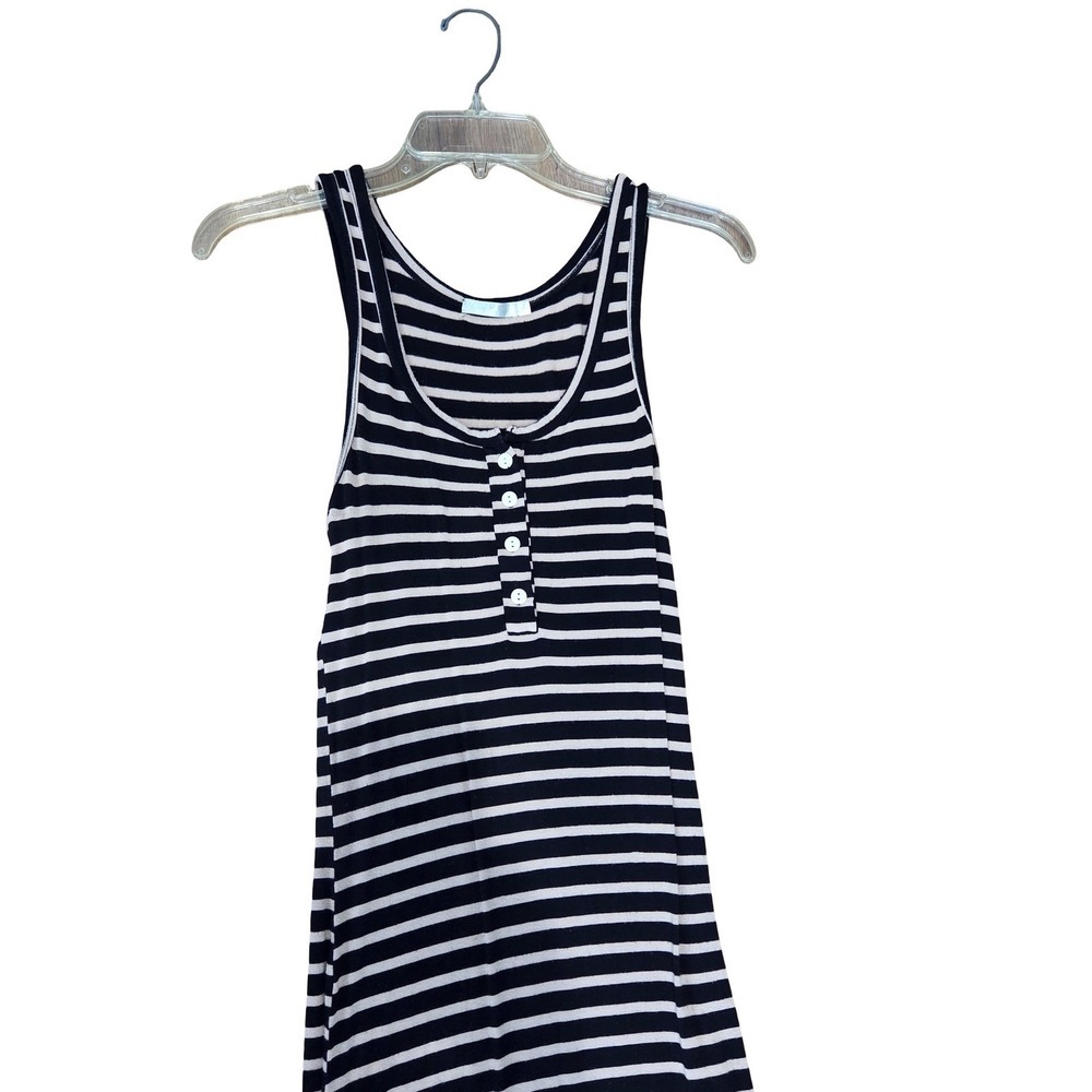 Striped Black White Maxi Dress Henley Racerback Women Small - Picture 3 of 5